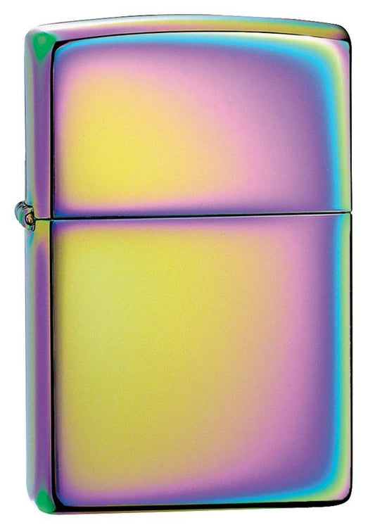 Vue de face 3/4 briquet Zippo Slim multicolore modèle de base