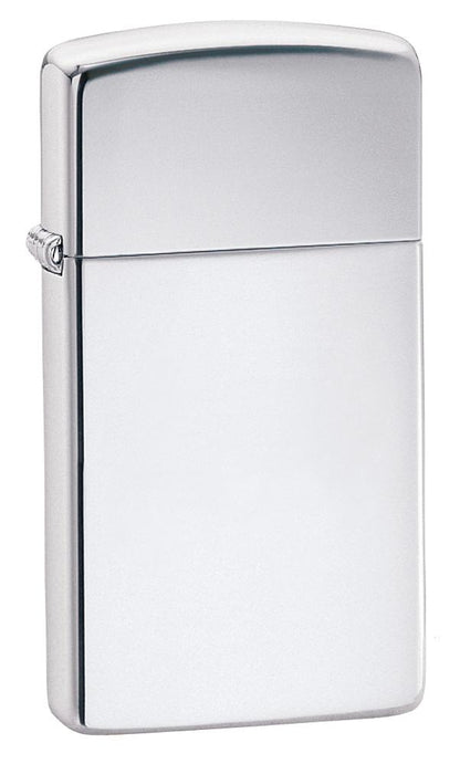 Vue de face 3/4 briquet Zippo Slim Chrome High Polished