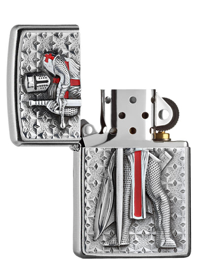 Briquet Zippo emblème avec templier debout, ouvert