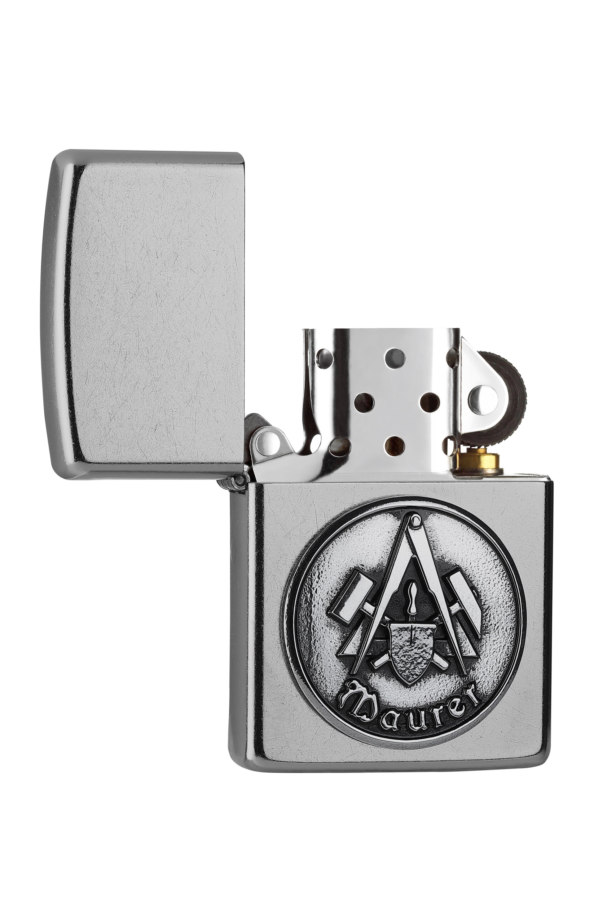 Briquet Zippo emblème de la guilde des maçons, ouvert