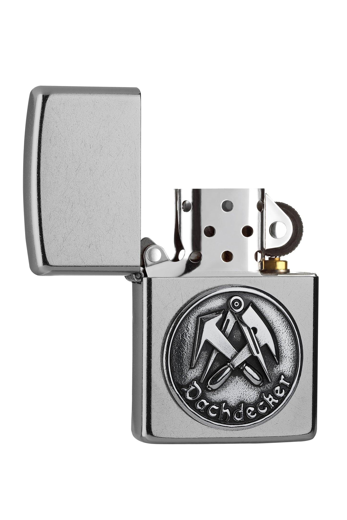 Briquet Zippo avec emblème couvreur, ouvert