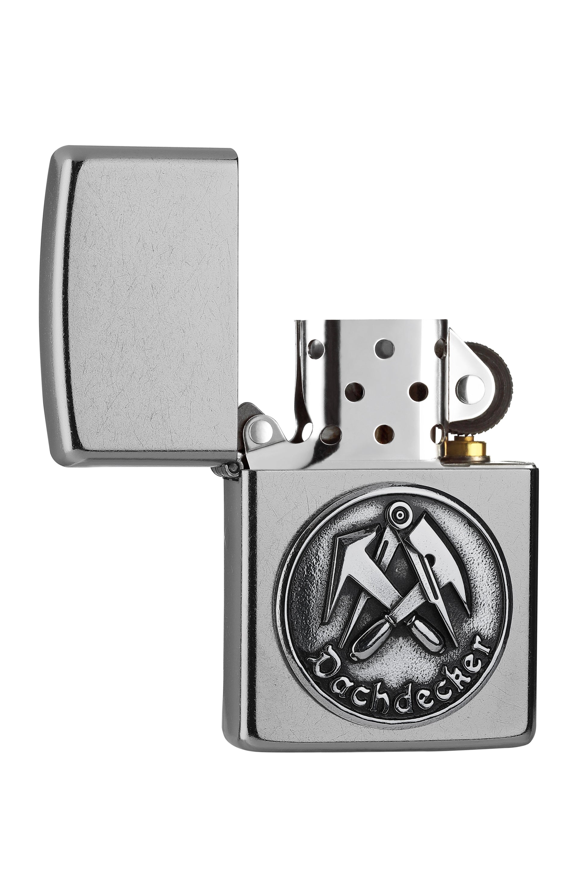 Briquet Zippo avec emblème couvreur, ouvert