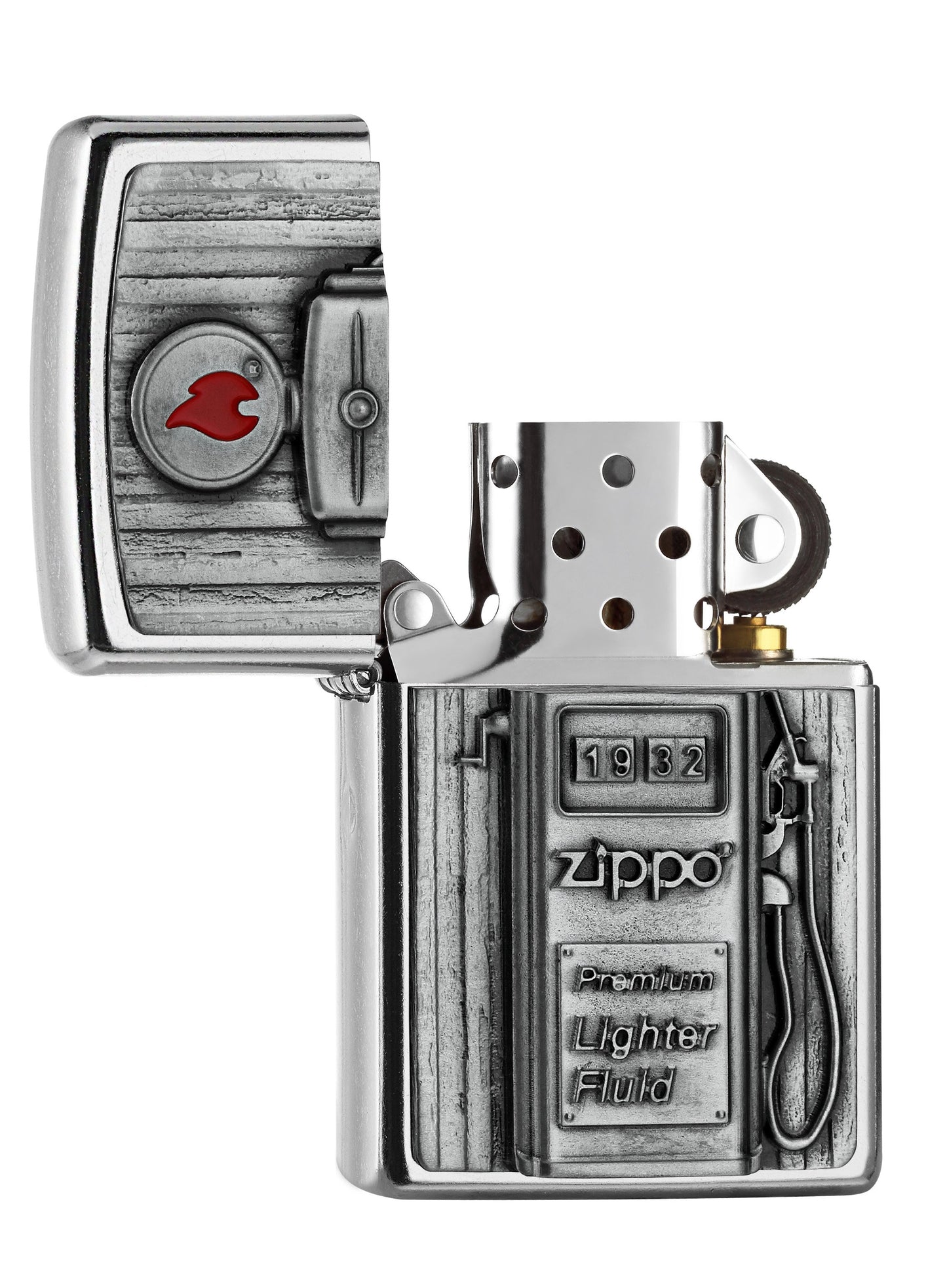 Briquet Zippo emblème pompe à essence et flamme Zippo