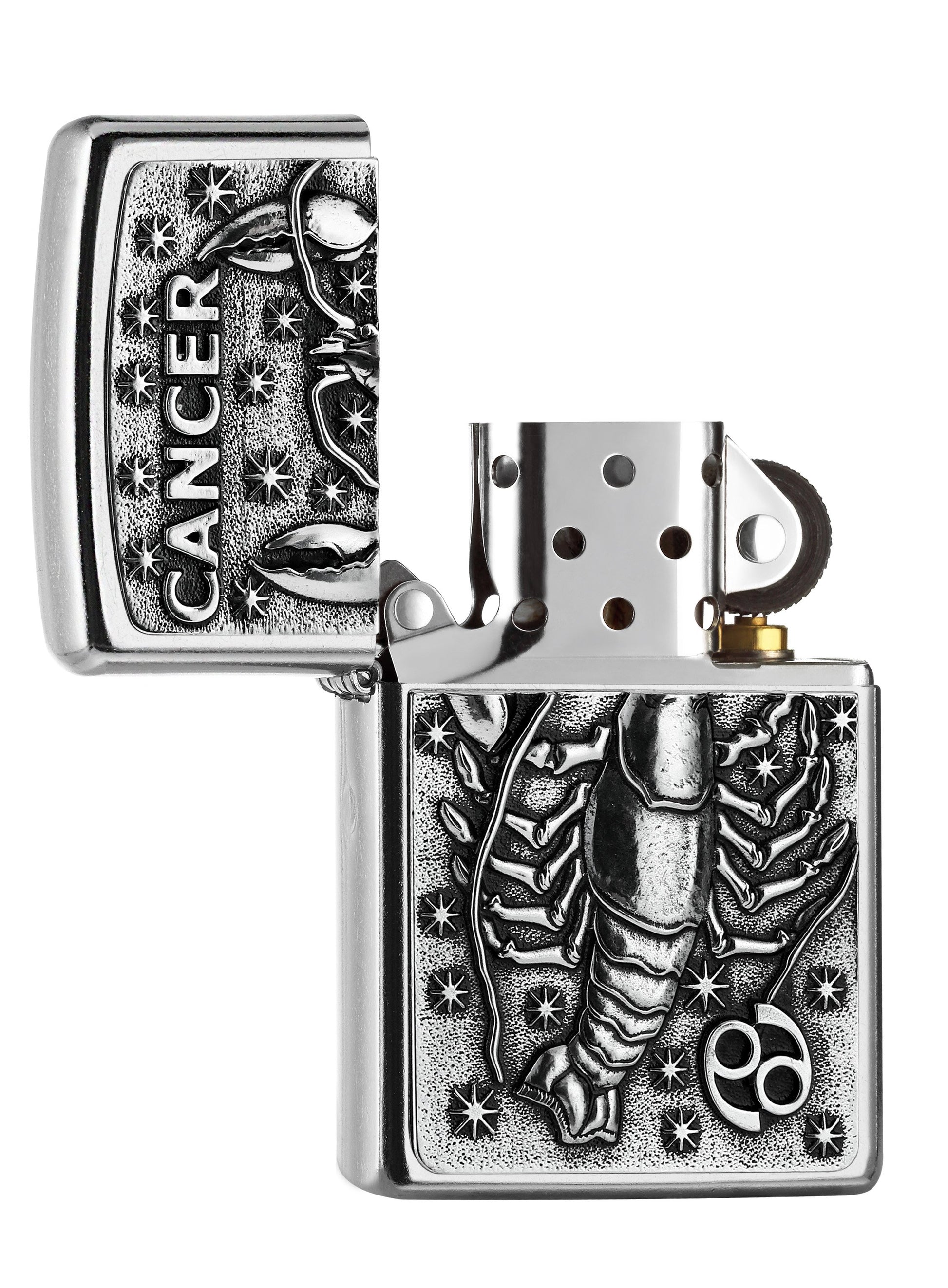  Briquet Zippo signe du zodiaque emblème Cancer, ouvert