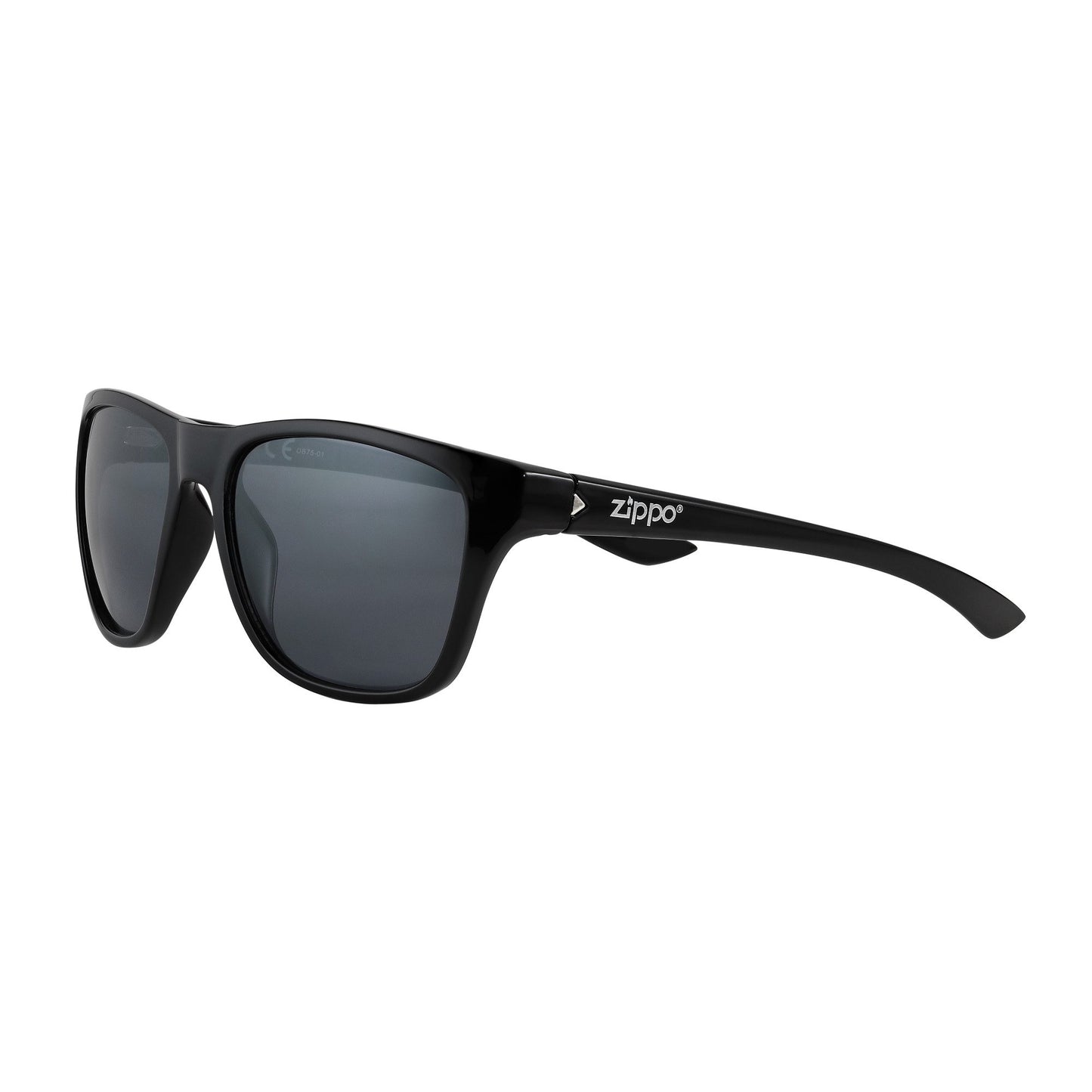 Vista frontal 3/4 gafas deportivas Zippo negras con brazos rectos