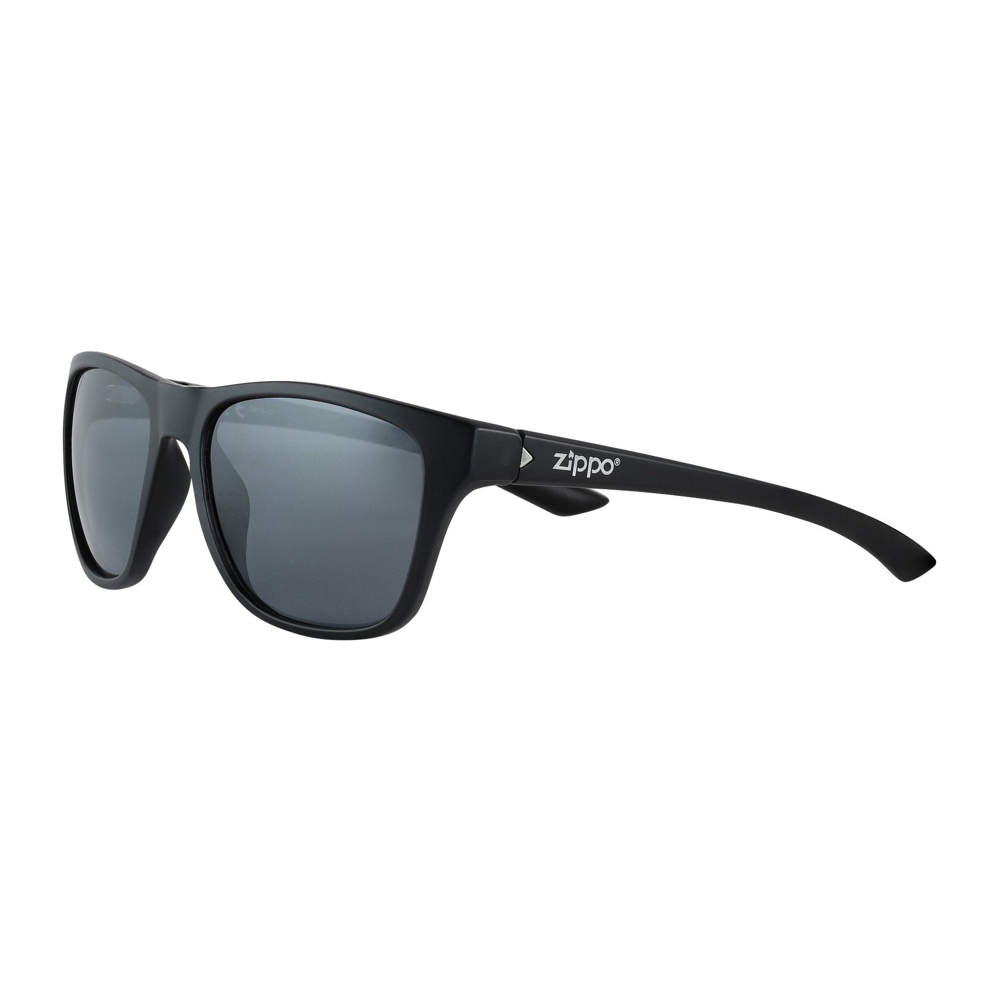 Vista frontal 3/4 gafas deportivas Zippo grises con brazos rectos