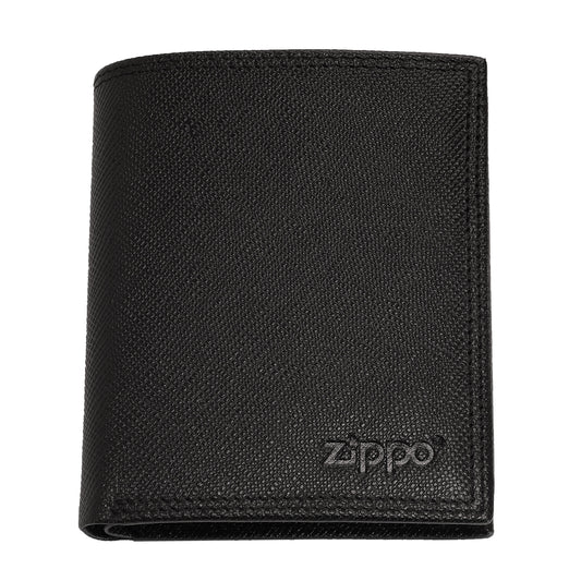 Vue de face portefeuille Zippo en cuir Saffiano avec logo Zippo 