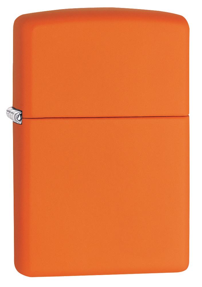 Vue de face 3/4 briquet Zippo Orange Matt modèle de base