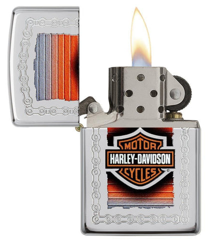 29559, Harley-Davidson Chains, Laser Engrave & Color Image, High Polish Chrome, Classic Case