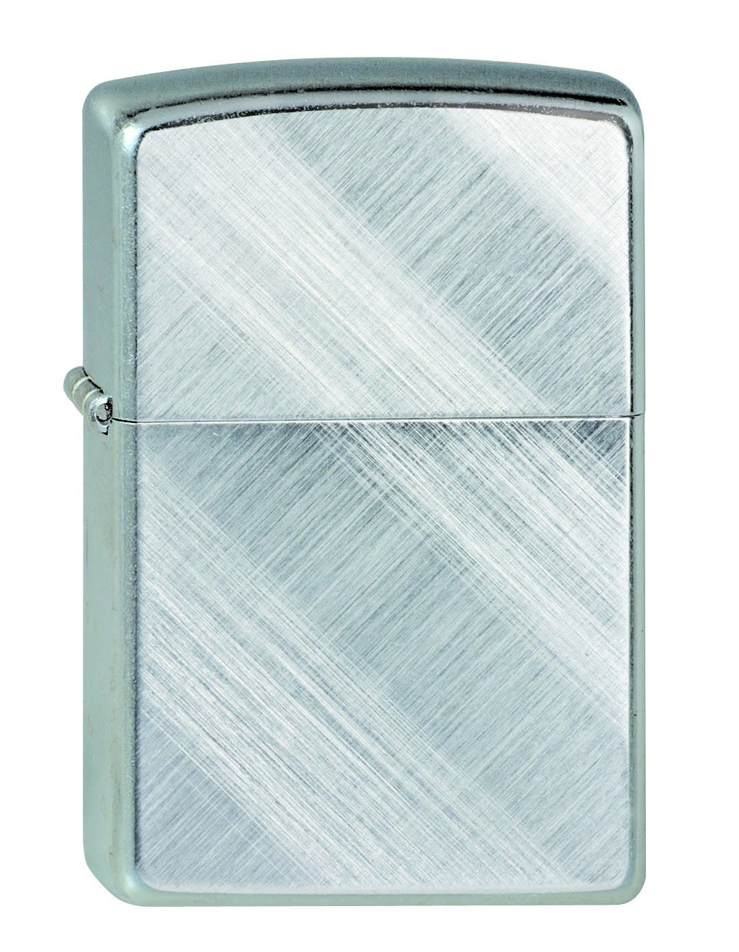 Vue de face 3/4 briquet Zippo chrome brossé en diagonale