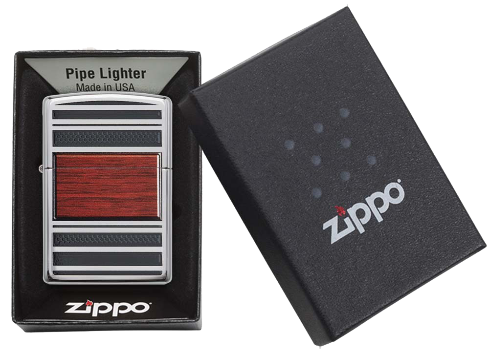 Mechero a prueba de viento Zippo Steel and Wood en su caja de regalo