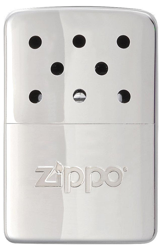 Vue de face chauffe-mains Zippo métal chrome petit modèle