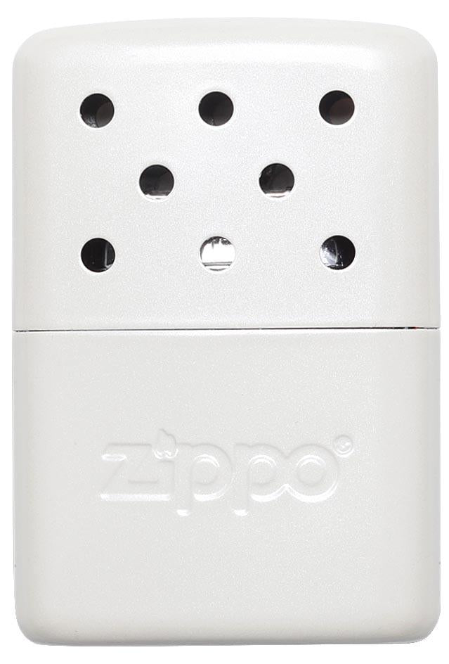 Vue de face chauffe-mains Zippo métal blanc petit modèle