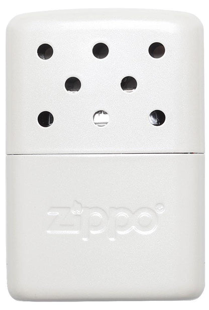 Vue de face chauffe-mains Zippo métal blanc petit modèle