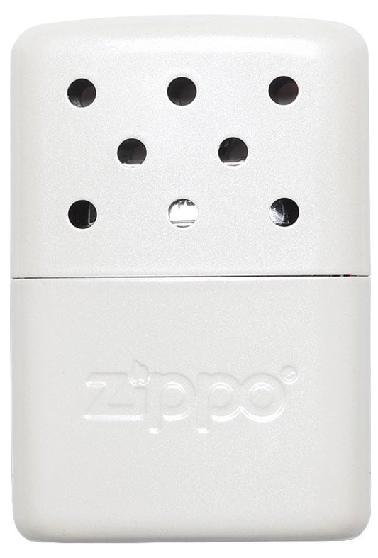 Vue de face chauffe-mains Zippo métal blanc petit modèle