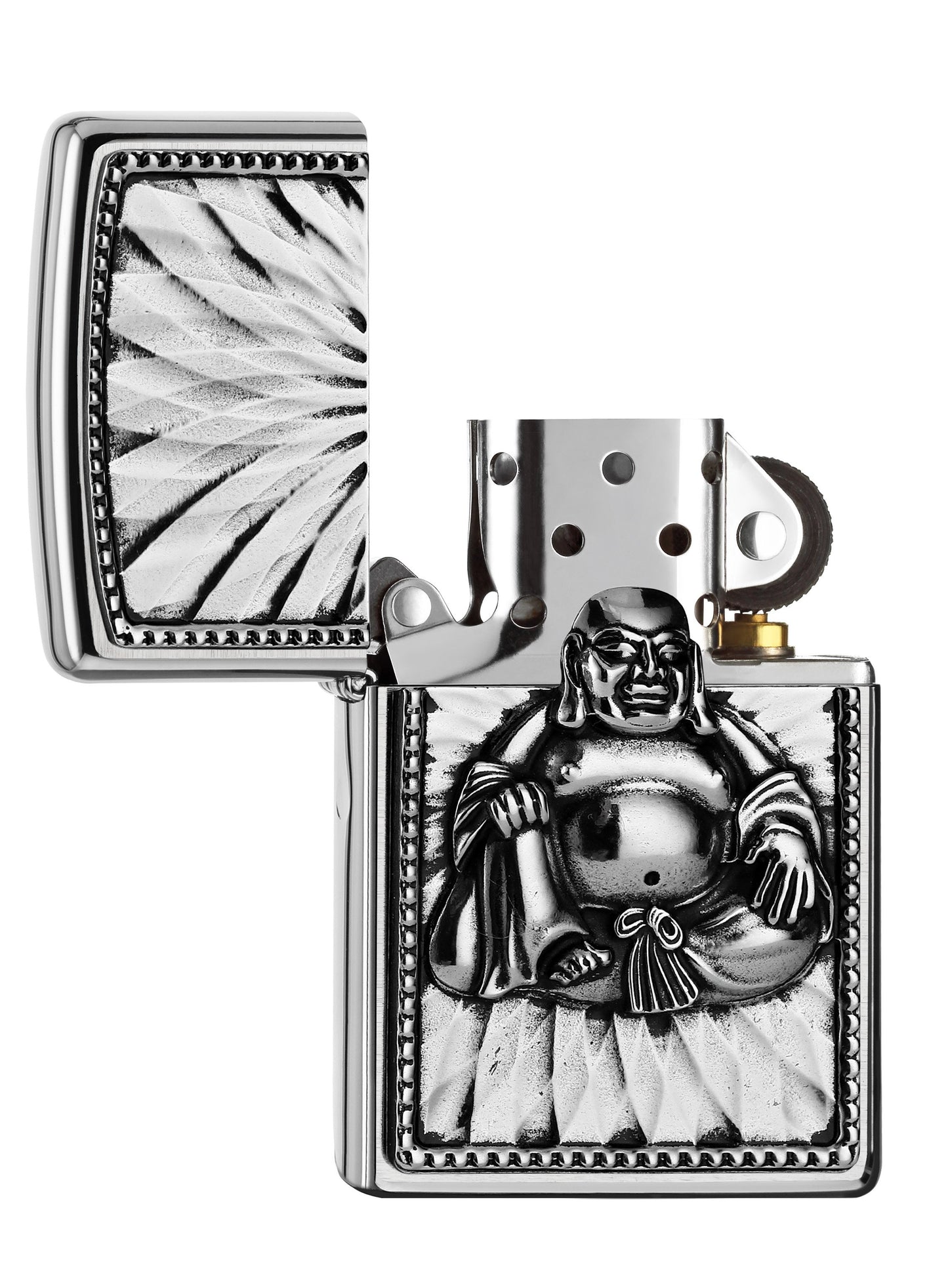 Briquet Zippo emblème Bouddha assis, ouvert